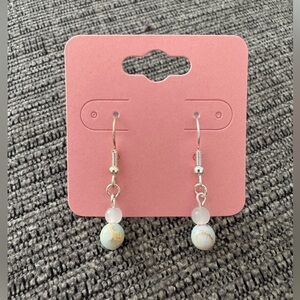 Blue Agalmatolite Natural Stone Bead and Stainless Steel Silver Tone Earrings